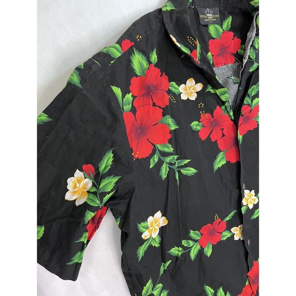 Royal Creations Hawaiian Shirt Mens Large Flowers Geometric Black Red - Picture 2 of 8